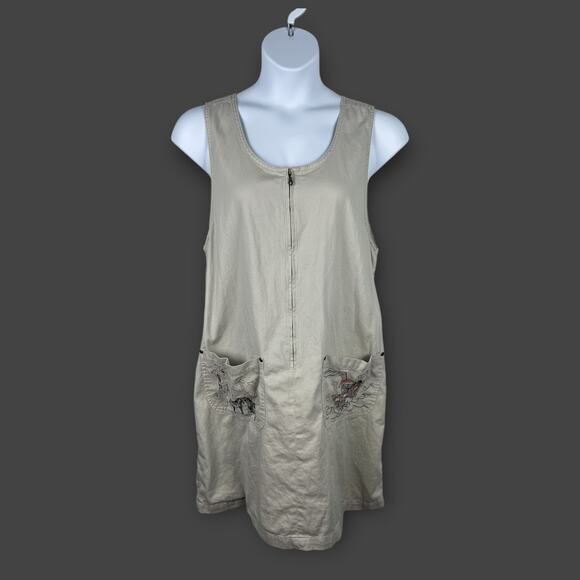 Christopher & Banks Women's Biege Jumper Dress Animal Embroidery Noahs Ark XL - Picture 2 of 7